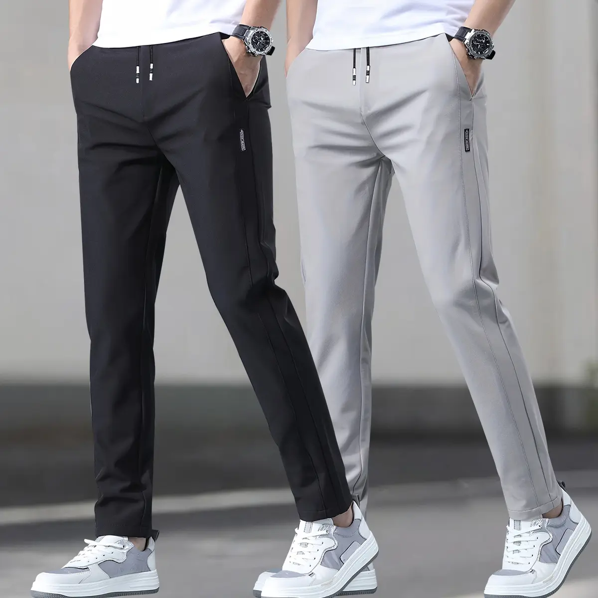 Men's 2-Pack Solid Color Elastic Drawstring Jogger Pants - Cool Dry, Loose Fit, Flexible Athleisure Streetwear, Everyday Gym Outdoor Hiking Wear, Ideal Gift, Elastic Drawstring Joggers, Everyday Jogger Pant