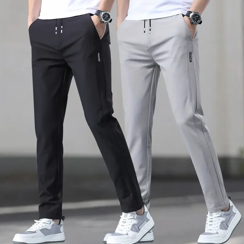 Men's 2-Pack Solid Color Elastic Drawstring Long Track Sweatpants - Polyester Fabric Men's Pants, Everyday Jogger Pant, Gym Workout Apparel, Quick Dry, Loose Fit, Flexible Comfy, Machine Washable, Ideal for Gym, Outdoors