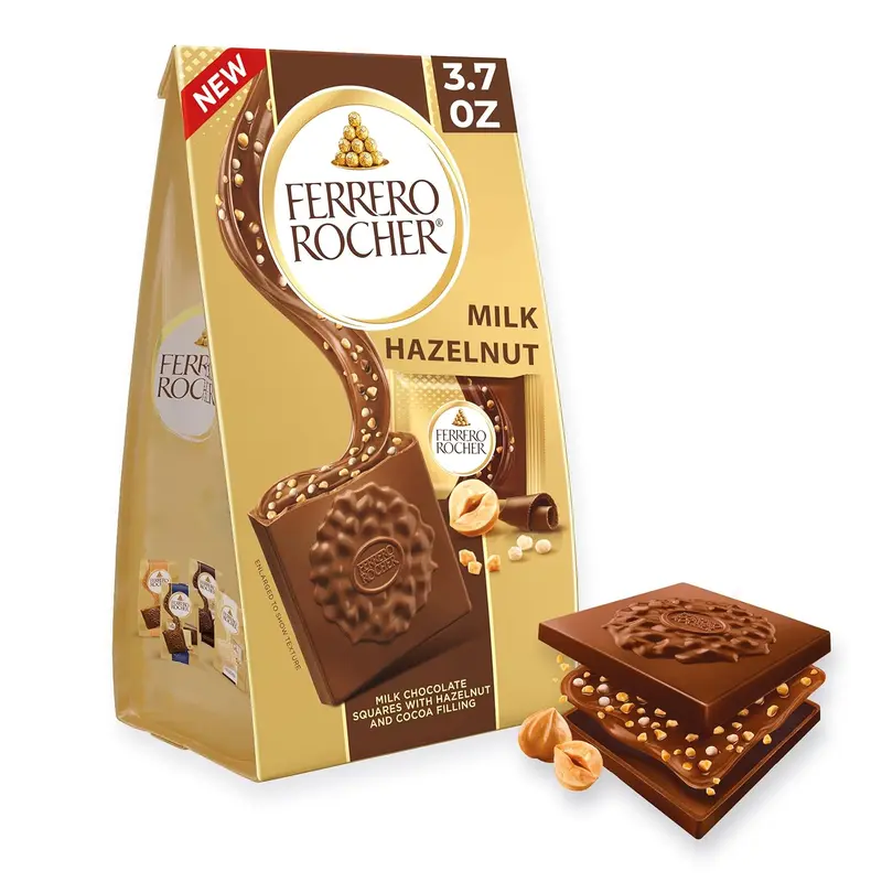 Ferrero Rocher Premium Milk chocolate squares, Hazelnut & Cocoa Filling, Individually Wrapped for Sharing, ​3.7 oz