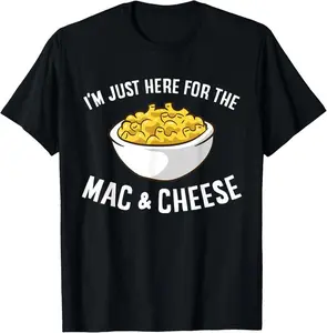 Lady's 100% Cotton Short-Sleeve Round Neck Comfortable Casual Graphic Top with "I'm Just Here For The Macaroni And Cheese" Print summerwins,summerwins