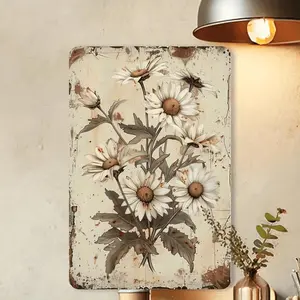 2D Flat, Vintage Metal Wall Art - Charming Daisy Rustic Tin Sign 8x12 Inch, Durable Iron Floral Decor with Distressed Finish for Home, Cafe, Bar, Garden - Easy to Hang, No Electricity Needed, Metal Wall Decor, Bar Decoration, Highquality Print, 2D Flat