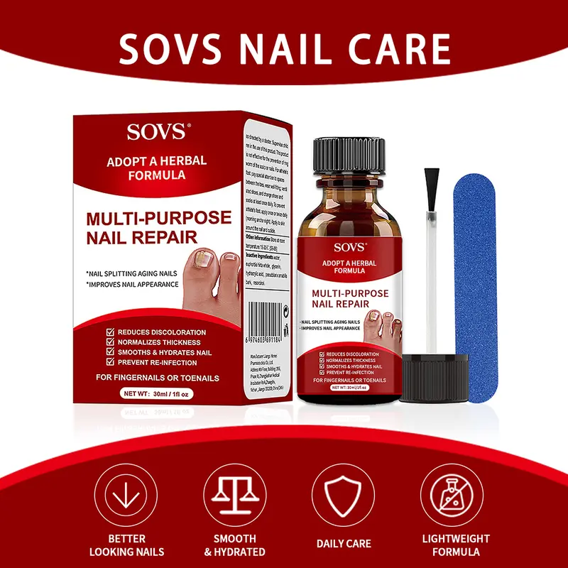 SOVS Extra Strength Herbal Toenail Fungus Treatment - Natural, Ethically Sourced Glycerin Antifungal Solution with Triple Action Formula, Water, Cnidium Monnieri, Dwarf Yellow Orchid for Damaged Toes/Fingers, Anti-Itch Repair, 1 Fl Oz, Daily 2-3x Use