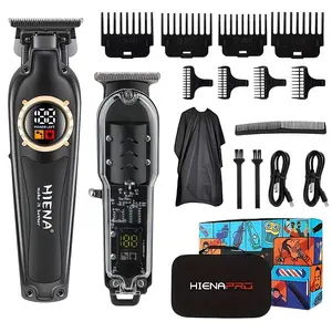 HIENA 2-piece Professional Hair Clipper Set - Rechargeable Cordless Clippers, USB Charging, Electric Shaver and Beard Trimmer with LCD Display - Men's Wireless Beauty Kit, Hair Grooming Kit