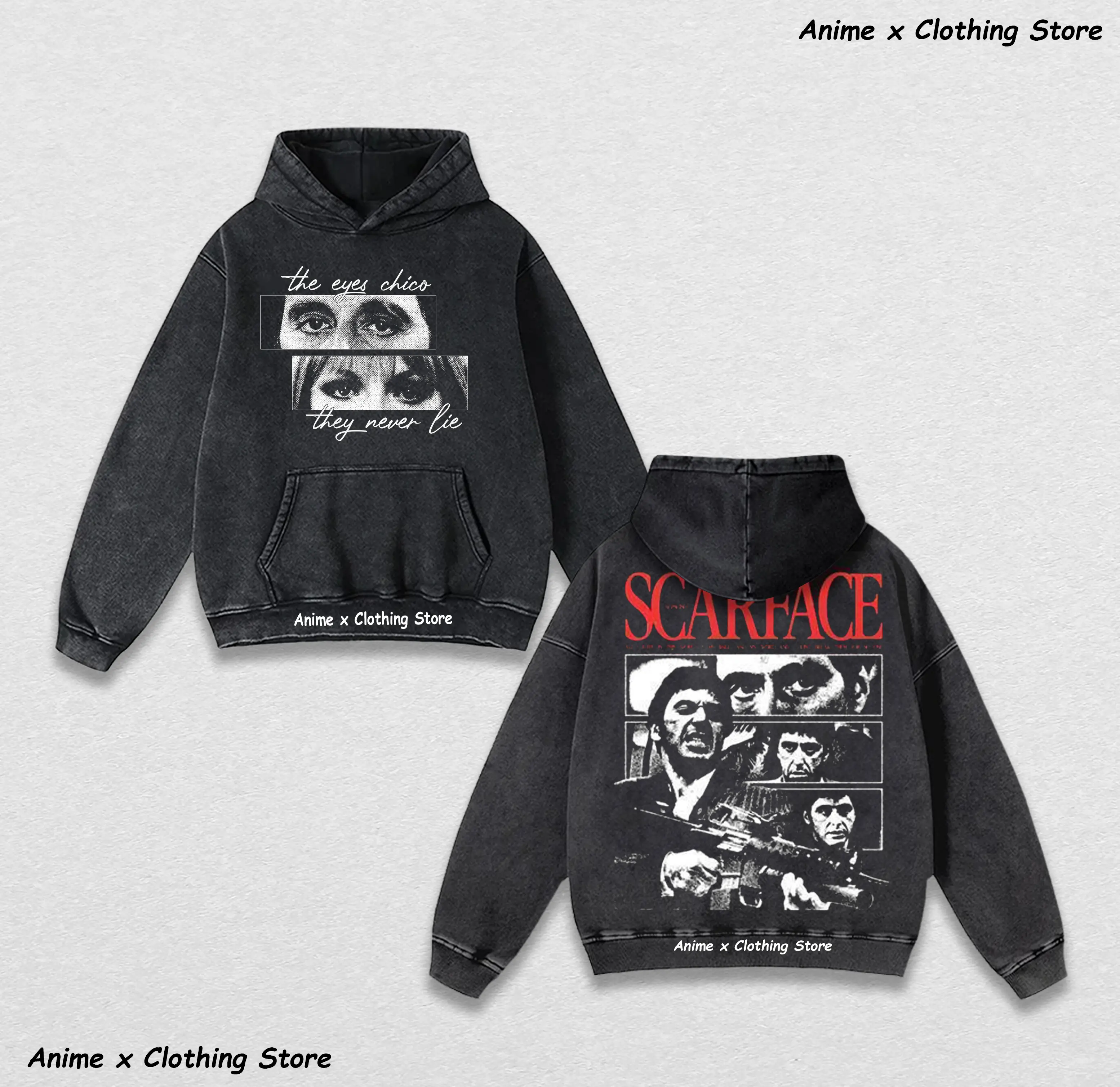 Scarface Movie Washed Hoodie, Tony Montana Gangster Sweatshirt, 1983 Crime Film Pullover, Al Pacino Iconic Scene Hoodie, Mafia Action Thriller Fan Apparel