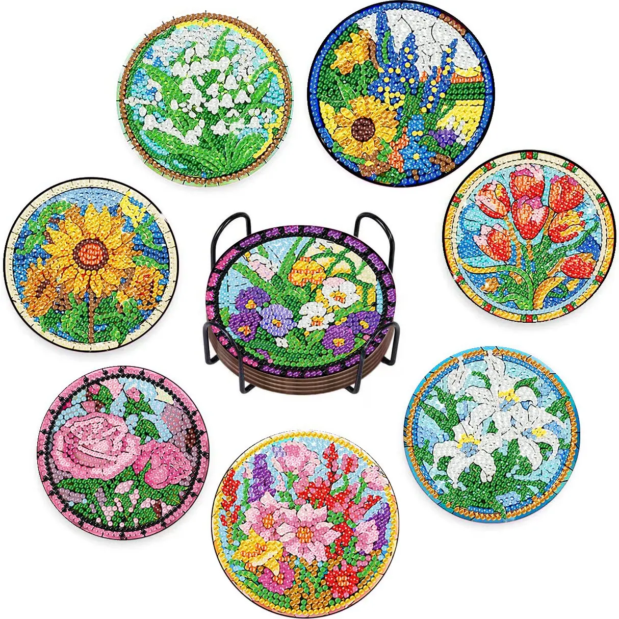 8-piece Mandala coaster set, wooden coaster set, Coasters For Drinks, essential for holiday gatherings, suitable for bars, offices, and homes, all occasions