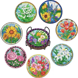 8-piece Mandala coaster set, wooden coaster set, essential for holiday gatherings, suitable for bars, offices, and homes, all occasions