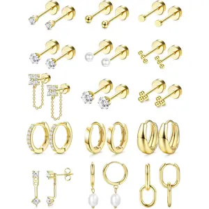 LOLIAS Flat Back Earrings for Women Hypoallergenic Surgical Steel Earrings for Sensitive Ears-20G Cartilage Earring Stacks Gold Hoops Flatback Stud Earring Sets for Multiple Piercing
