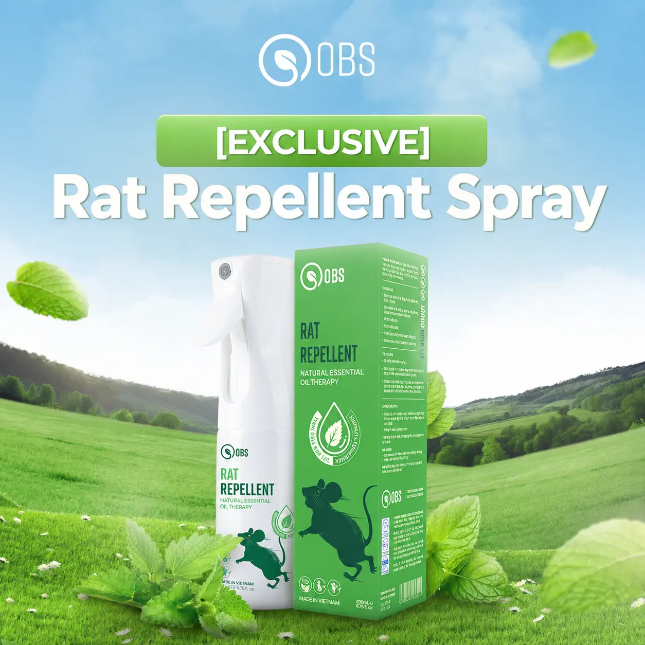 OBS Natural Herbal Rat Repellent Spray – Helps Keep Mice Away from Car Engines & Indoor Storage Spaces