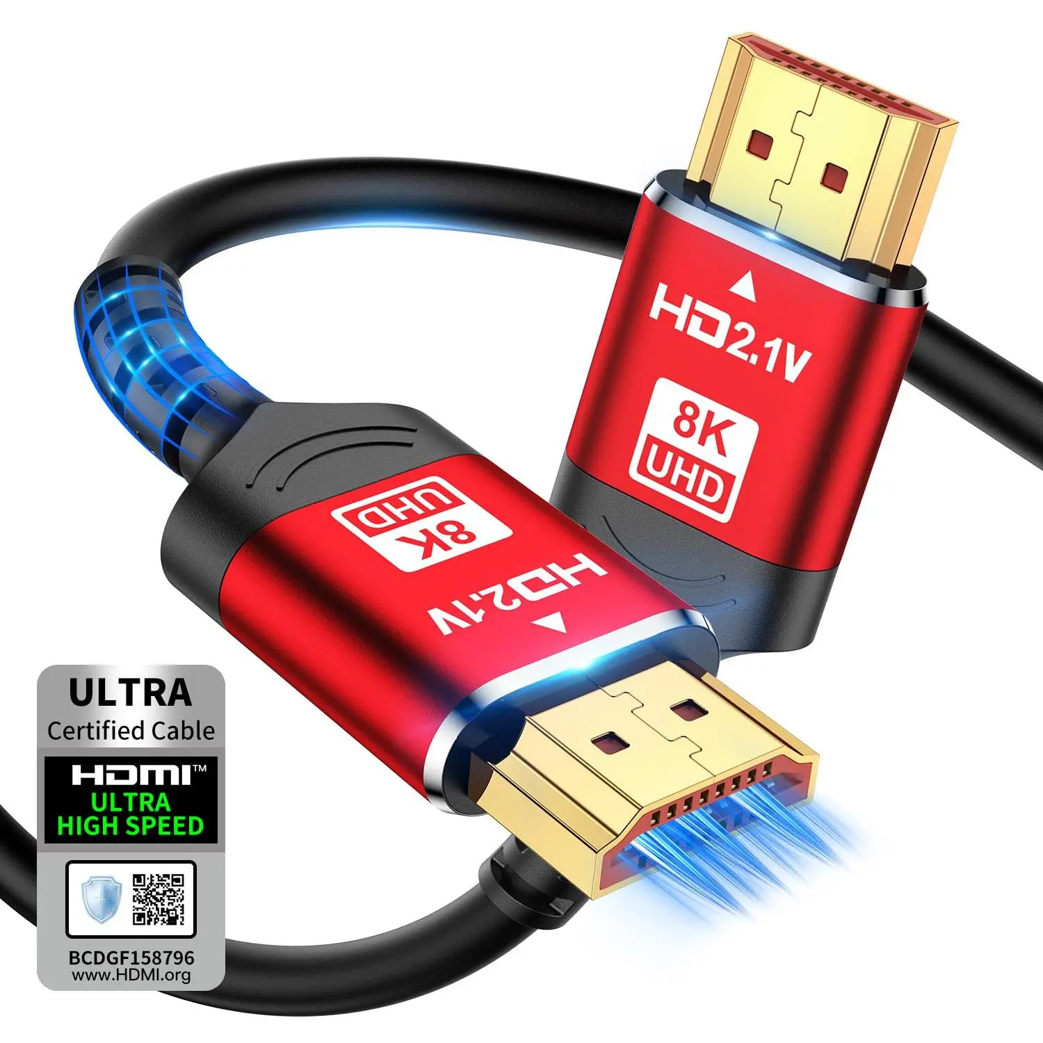 8K 10K HDMI 2.1 Cable 48Gbps, Certified Ultra High Speed HDMI® Cable Braided Cord-4K@120Hz 8K@60Hz, DTS:X, HDCP 2.2 & 2.3, HDR 10 Compatible with Roku TV/PS5/HDTV/Blu-ray