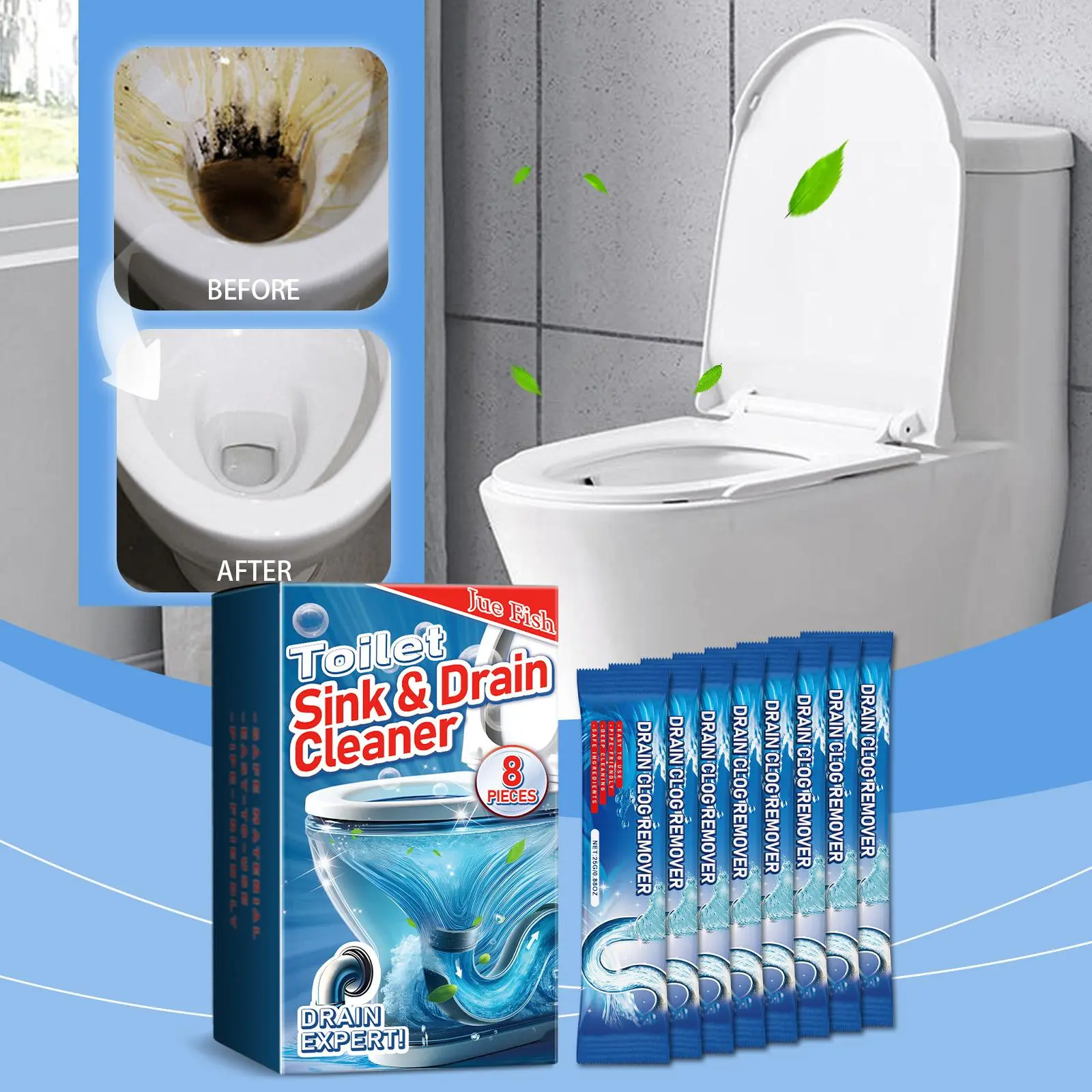 Toilet & Drain Cleaning Powder, Bathroom Pipe Cleaner for Toilet Bowl Sink & Floor Drain, Odor Control Cleaning Formula unclogs nanodrain