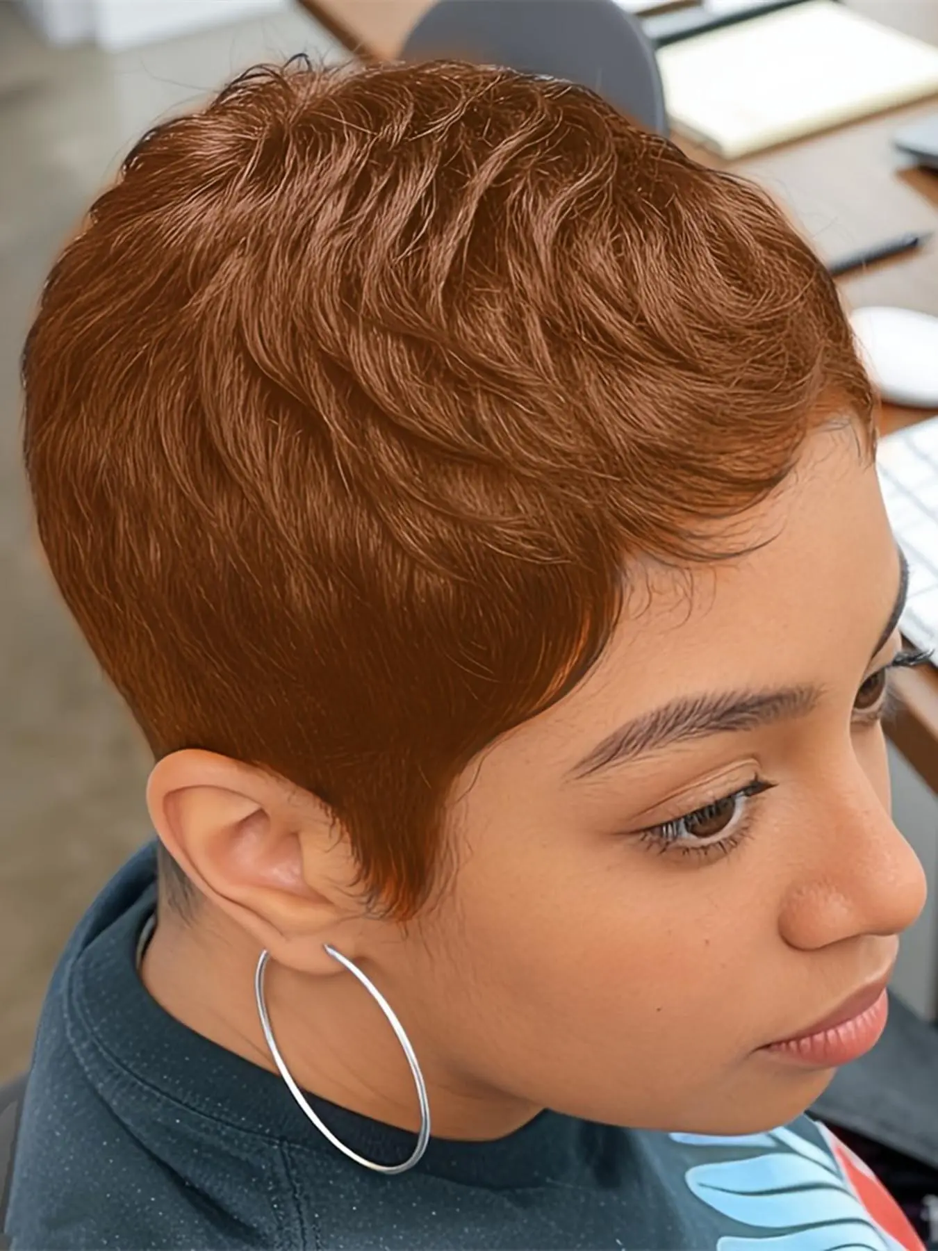 PIXIE WIG pixie cut Short Straight Human Hair Wig, True Scalp Wig, Blonde Burgundy Colors, Machine Made Pixie Wig for Women, Daily Party Use, Stylish Gift, Machine Made Wigs