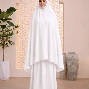 White Prayer Set for Women Two-Piece Khimar Skirt Modest Islamic Wear with Elegant Design