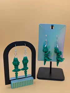 3D Printed Flexi T-Rex Dangle Earrings | Full Body Articulated Green Dinosaur | Hypoallergenic