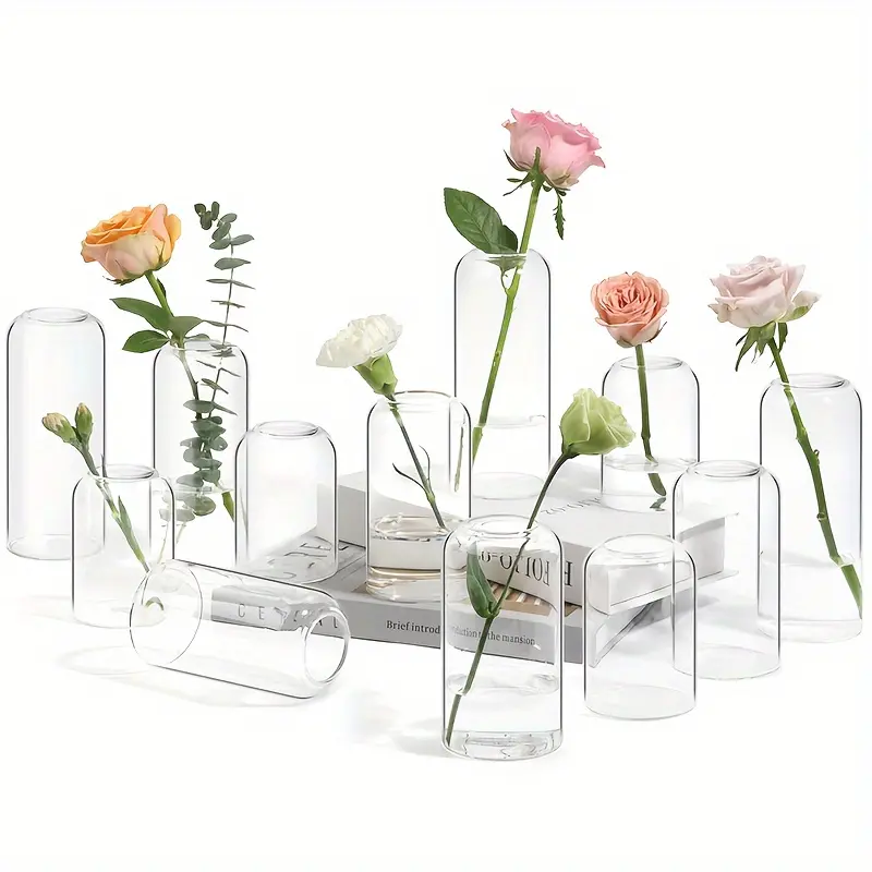 Set of 6 or 12 small vases; loose glass bud vase set; clear vases; bathroom decor centerpiece; home decor vases; Valentine’s Day, Mother’s Day, Thanksgiving