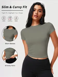 Women's Fitted Short Sleeve Fitness Top, Moisture-Wicking Sports T-Shirt, Yoga and Pilates Shaping Clothing, All Seasons