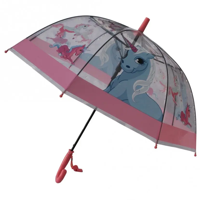 Foxfire FOX-622-47 Childrens Unicorn Umbrella, Clear & Pink, Transparent, Dome, Comfortable
