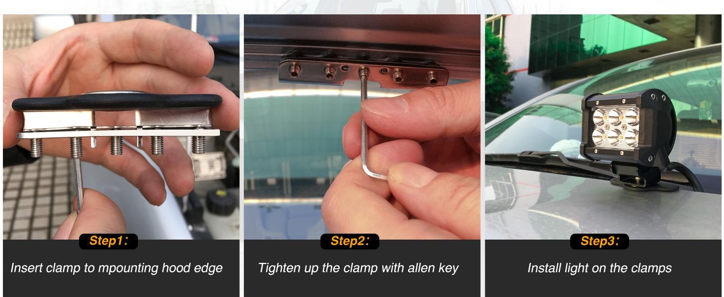 Nilight 90025B Led Light Bar Mounting Brackets 2pcs Universal Hood Led Work Light led Pods Mount Bracket Clamp Holder for SUV Truck Off Road Installed No Need Drilling, 2 Years Warranty,Black