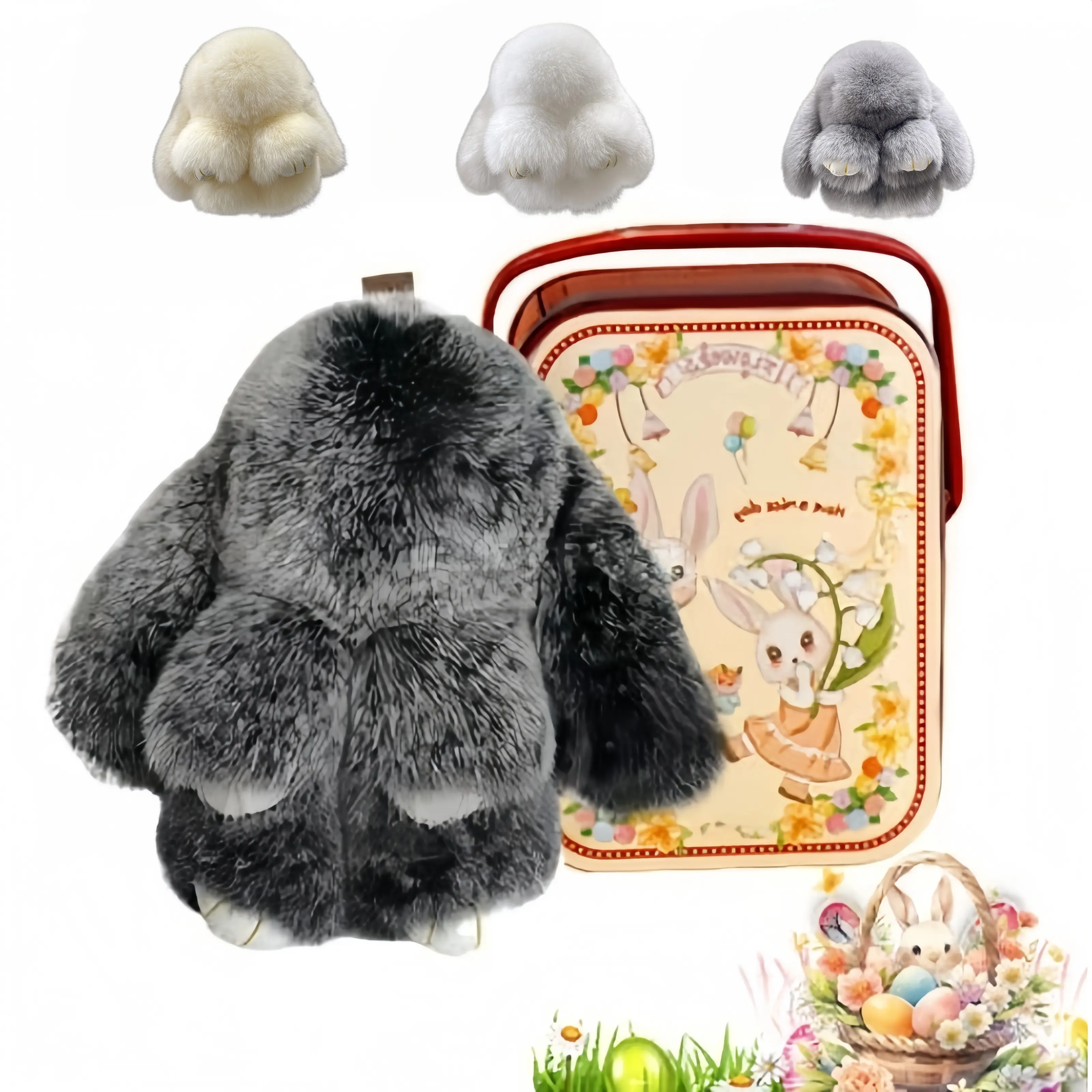Handmade Fluffy Rabbit Plush Keychain, 3.94 in Bag Ornament Accessory, Purse Decor with Premium Storage Tin, Thoughtful Gift for Teen Girls, Women & Girlfriends-MM1