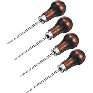 4 Pack Awl Tool,Gourd Shape Wooden Handle Scratch Awl Tool,Pin Punching for Leather Craft Cloth Pouch Hole,DIY Handmade Maker Tool,Christmas Party Gifts,Hand Tools Kits