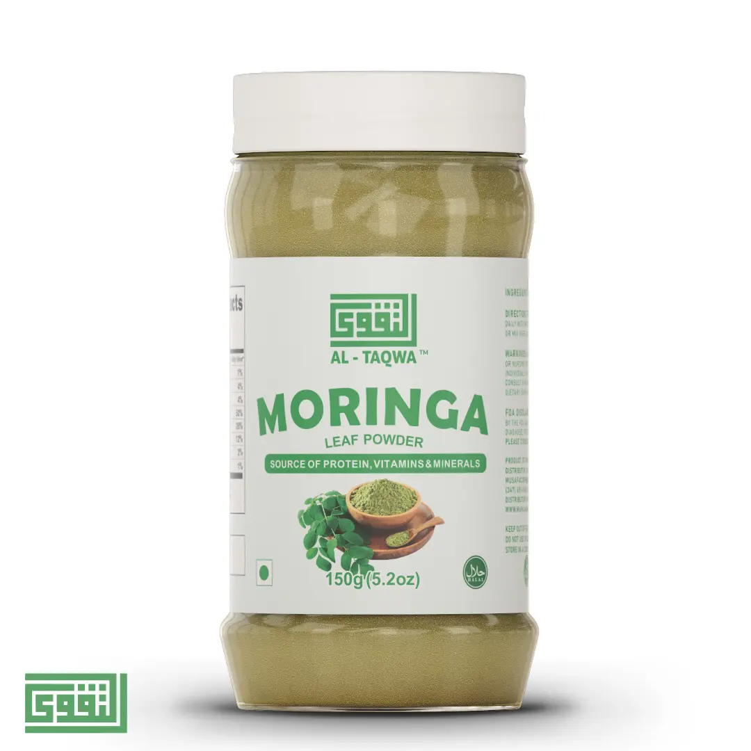 Al-Taqwa Natural Multivitamin Superfood Greens Edible Tea Drink - 100% Pure Moringa Oleifera Leaf Powder, High Fiber Supplement, Absorbable Supplements, Sugar-Free, Gluten-Free, Water Enhancer, Minerals & Proteins, Hair Care Use