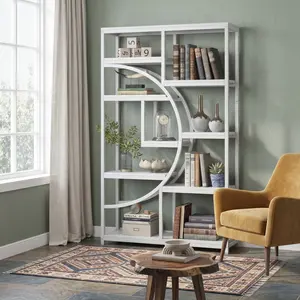5 Tier Industrial Etagere Bookcase, Freestanding Tall Bookshelf with 9 Open Storage Shelves, Metal & Wood Display Shelf Organizer, Industrial Style Bookcase for Living Room, Bedroom, Home Office, Entryway