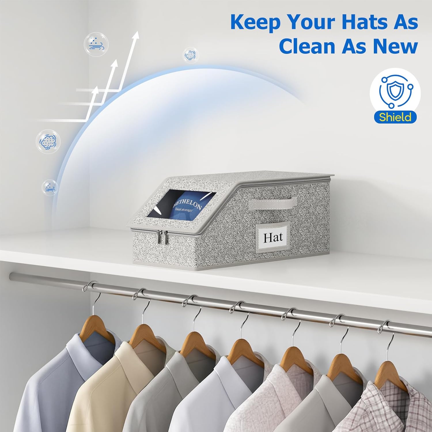 1 PCS Hat Organizer for Baseball Caps Stackable HatBox Hat Rack Hold Up to 12 Caps Hat Storage for Closet with Clear Window Space-Saving Fabric Hat Holder