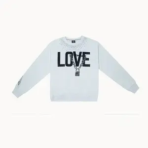 TCH-New Fashion White crew neck sweatshirt with letter wings and starry sky rhinestones Womenswear Hoodie