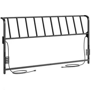 MAHANCRIS King Size Headboard Only, Metal Headboard with 2 Power Strips, 95 Degrees Reclining Backrest with Bed Frame Adapters, Easy Assembly #SummerVibes