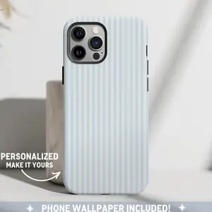 Personalized Blue Phone Case for iPhone 11 12 13 14 15 16 17 Pro Max, Aesthetic Striped Phone Case, Summer Coastal Style Phone Case, College Style Phone Case, Blue Beach Style Phone Case.MFL06