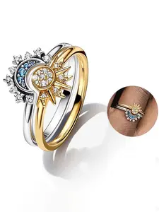 Sun & Moon Design Cuff Ring, Fashion Stackable Rings, Fashion Rhinestones Decor Couple Rings Jewelry for Party, Daily Clothing Decor, Trendy All-match & Exquisite Jewelry for Birthday Gift, Valentine's Day, Gift