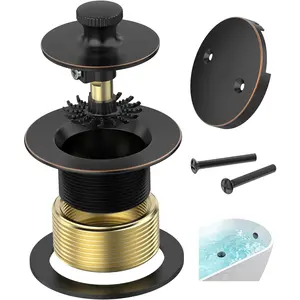 Oil Rubbed Bronze Bathtub Drain, Hair Catcher and 2-Hole Overflow Faceplate, 11.5/16 UNC, Lift and Turn Bathtub Drain Replacement, Tub Drain Stopper