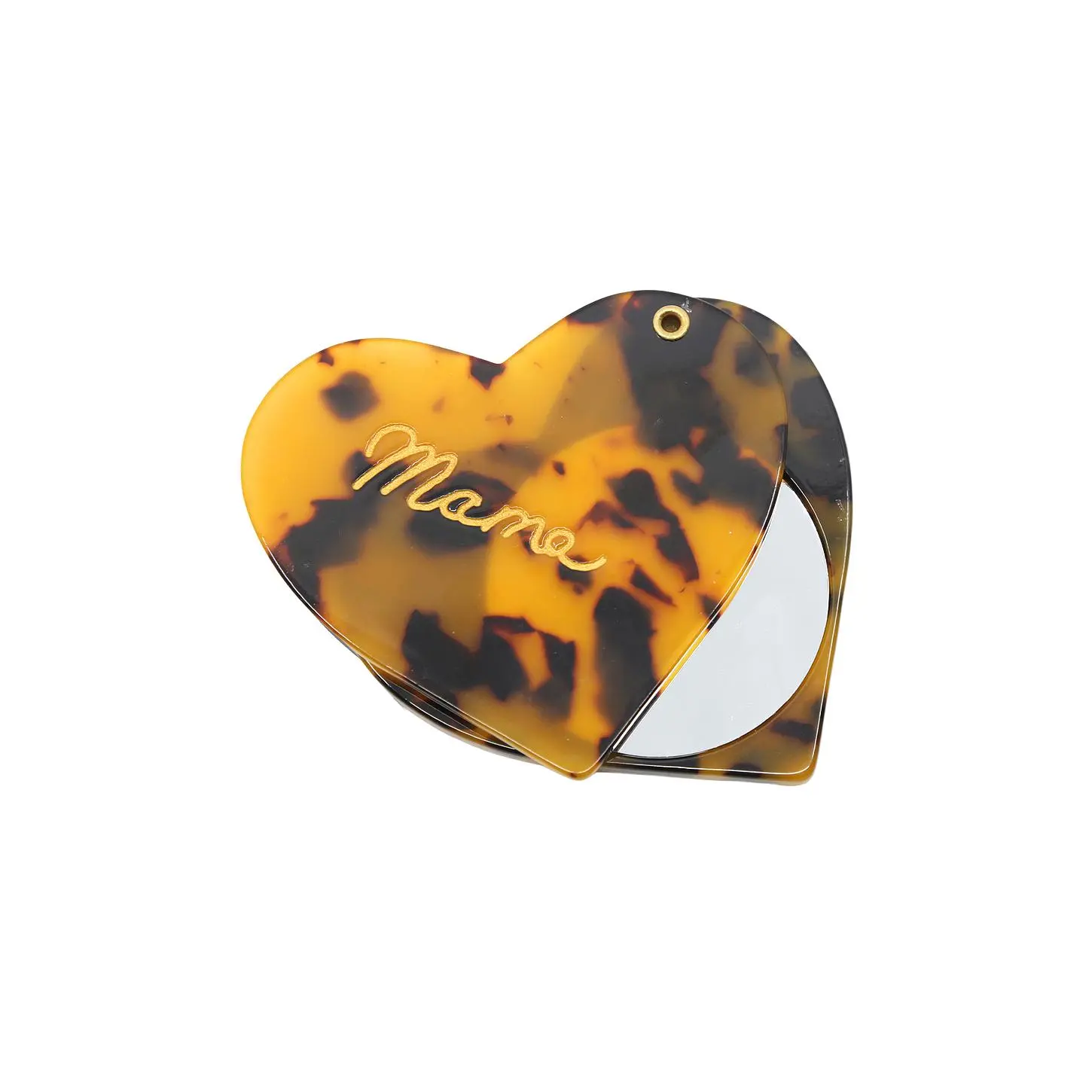 Solar Eclipse Hand-Painted Mama Heart Compact Mirror in Tortoise