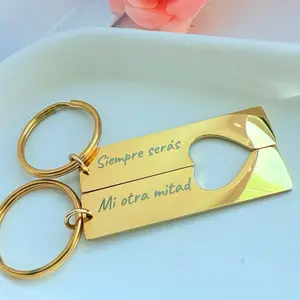 Couple Heart Keychain – Set of 2 Personalized Halves (Gold or Silver)