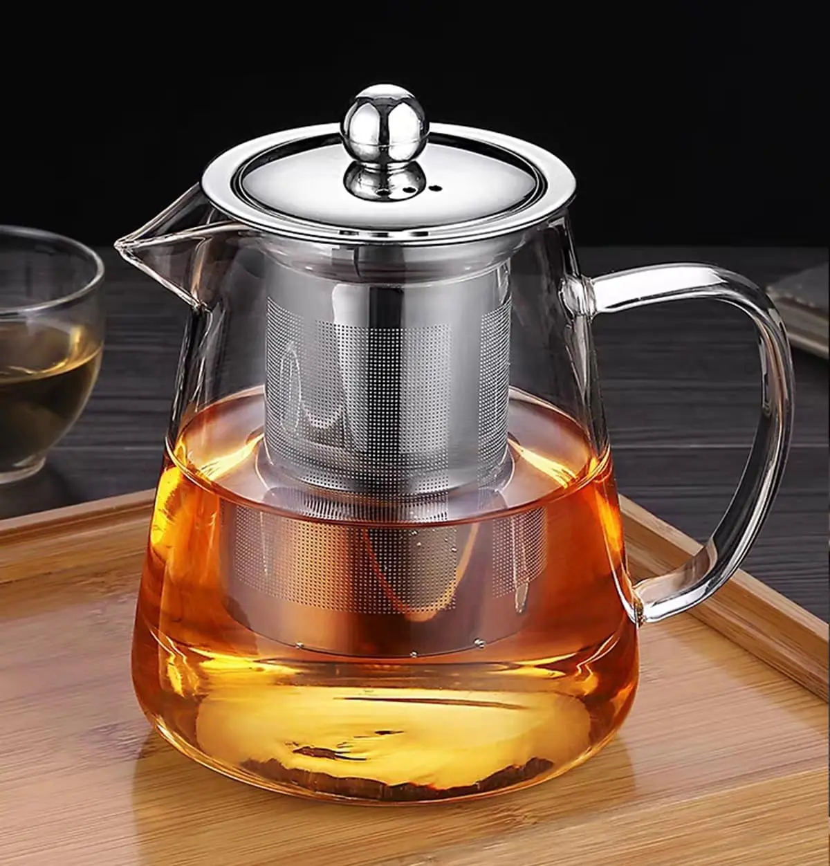 Mini Size Glass Teapot  Kettle-with Stainless Steel Removable Infuser for Blooming  & Loose Leaf , Microwave & Stovetop Safe, 950ML/32oz (L-950)