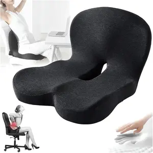 Non-Slip Memory Foam Seat Cushion, Skin-Friendly Material, Extended Zipper Design for Easy Removal and Cleaning, Comfortable Back Support, Breathable Fabric, Helps Relieve Leg Pressure, Black/Gray