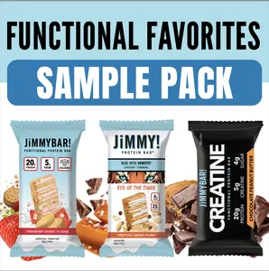 JiMMYBAR! Functional Favorites Sample Pack - Creatine, Collagen, Caffeine, & Turmeric - High Protein - 6 pack - Real Peanuts & Almonds, Chocolate, Peanut Butter, Strawberry, Caramel, Milk Protein natural snack bar