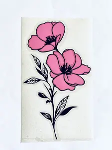 Poppy Flower Car Decal – Pink & Black Floral Sticker for Women – Original Handmade Design – Premium US Vinyl, Waterproof & Fade Resistant – 7” x 4.2” car  stickers