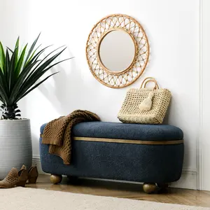 Storage Ottoman Bench, Upholstered End of Bed Ottoman Bench with Storage and Seating, Large Blanket Storage Bench for Foot Rest in Bedroom, Living Room, Entryway, Dark blue