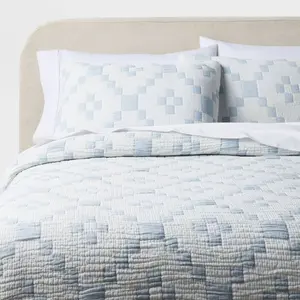 3pc Full/Queen Reversible Lightweight Matelasse Quilt and Shams Set Patchwork Blue - Threshold