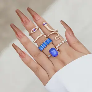 Blue Rhinestone Snake Ring Set - Fashion Accessories