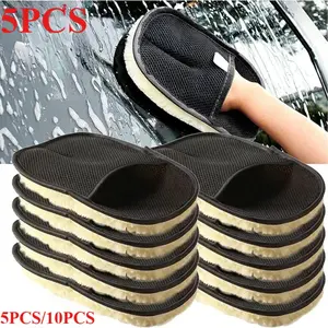5/10-Piece Microfiber Wool Car Wash Gloves with Microfiber Cloth, Soft Non-Scratch Polishing & Washing Mitts, Eco-Friendly Automotive Car Wash Accessories for Home Cleaning