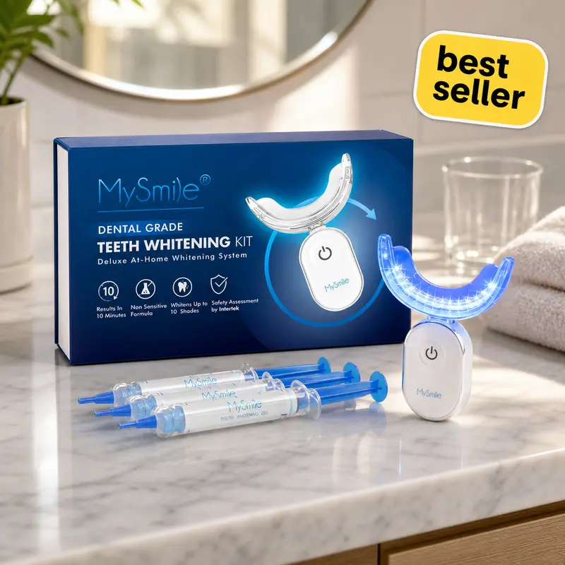 MySmile 10-Min Whiter Smile | Pro LED Teeth Whitening Kit, 28x Bulbs, 3 Gel Syringes, Sensitive Teeth Safe