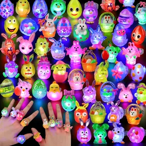 50pcs Vibrant Easter LED Light-Up Rings - Non-Candy, 3D Flashing Colorful Egg & Animal Designs - Safe & Fun for Youngsters of All Ages - Ideal for Easter Parties, Spring Celebrations & Basket Fillers