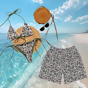 Frog Skin Camo Olive Green Couples Matching Swimwear Set Women Triangle Tie Bikini Men Hawaiian Board Shorts Summer Beach Vacation Sunbathing Pool Party Hunting Fishing 4th July Comfortable