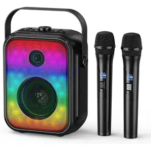 Karaoke Machine for Adults with 2  Microphones,Stereo Pairing Portable  Speaker with Bass Adjustment,LED,Support FM/USB/AUX