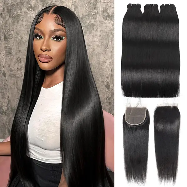 2x6/4x4 Lace Closure With Bundles 15A Grade Straight Bundles With Closure Virgin Human Hair Extensions For Women