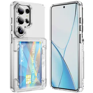 Premium Transparent Card Holder Case for Samsung Galaxy - Compatible with S25 Ultra, S26+, S23+, and S24 Models. Features an Integrated Card Slot/Wallet, Full-Coverage Protection, and Drop Resistance.