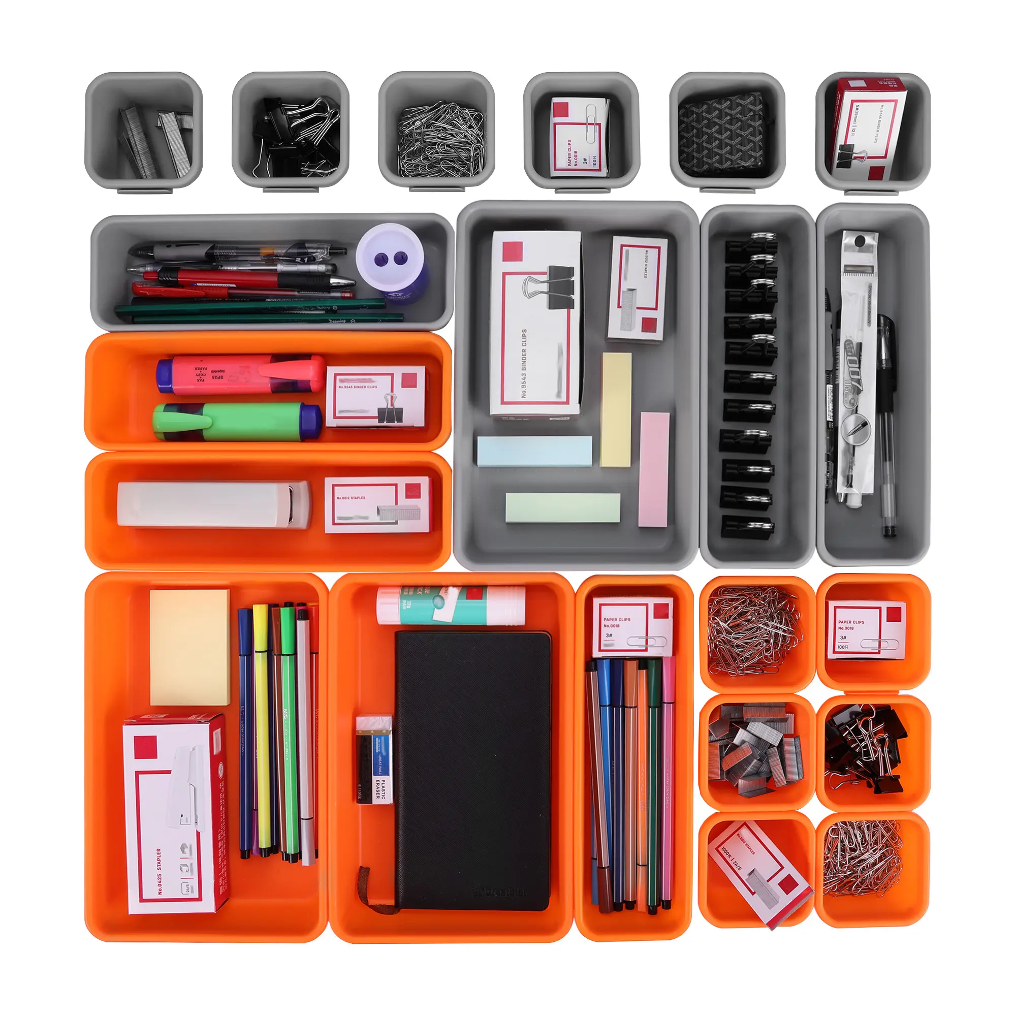 #backtoschool ValueMax 21 PCS Desk Drawer Organizer Set, PP Material Interlocking Drawer Organizer Bins for Office, Vanity, Garage and Bathroom, Non-Silp and Two-Tone Stackable Design, Orange & Gray