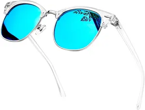 Semi Rimless Polarised Sunglasses Men Women Classic Horn Rimmed Frame UV400 Half Frame Shades