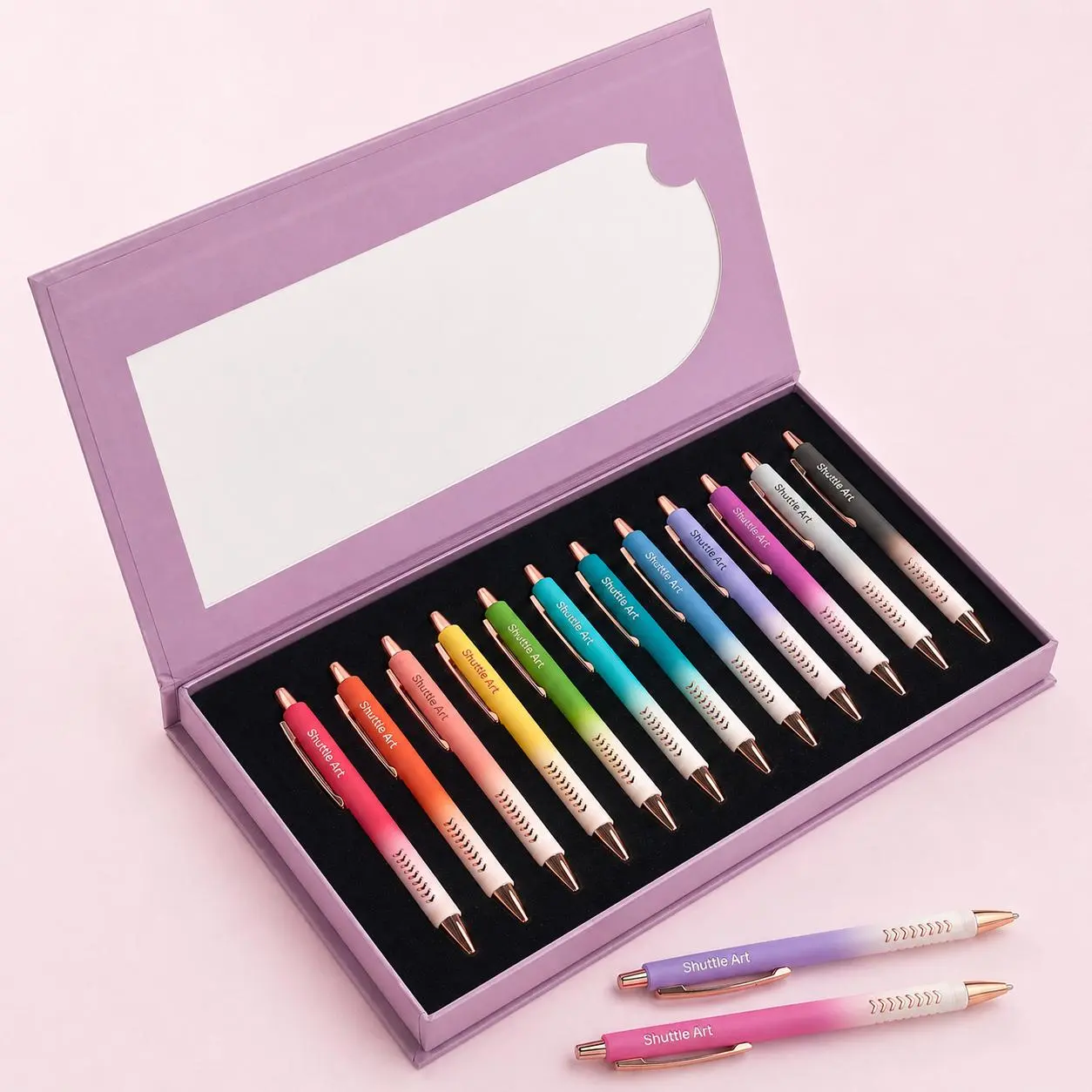 Aesthetic Ballpoint Pen Gift Set, 12 Gradient Black Ink Retractable Pens for Journaling, Planning, Office, School, and Thoughtful Gifts